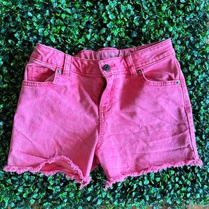 Distressed Red Denim Girls Shorts